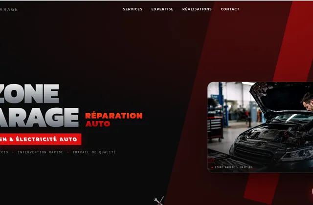 Page d'accueil du site Ozone Garage, le client du projet OZONE-AID