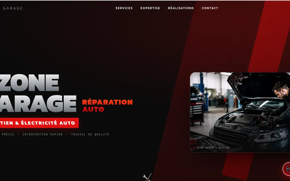 Page d'accueil du site Ozone Garage, le client du projet OZONE-AID